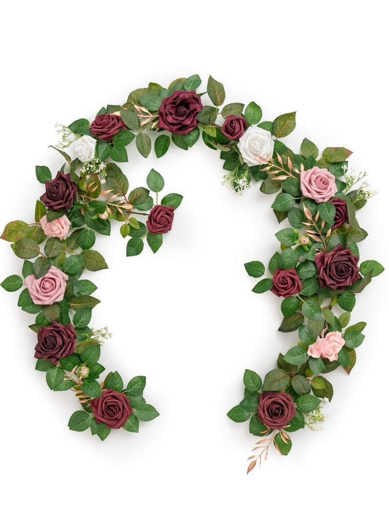 KASTWAVE طقم 2 من الزهور الاصطناعية الأرجوانية وزخارف الشاش لتزيين كراسي حفلات الزفاف مع زهور اصطناعية الأوكاليبتوس والأربطة - Image 4