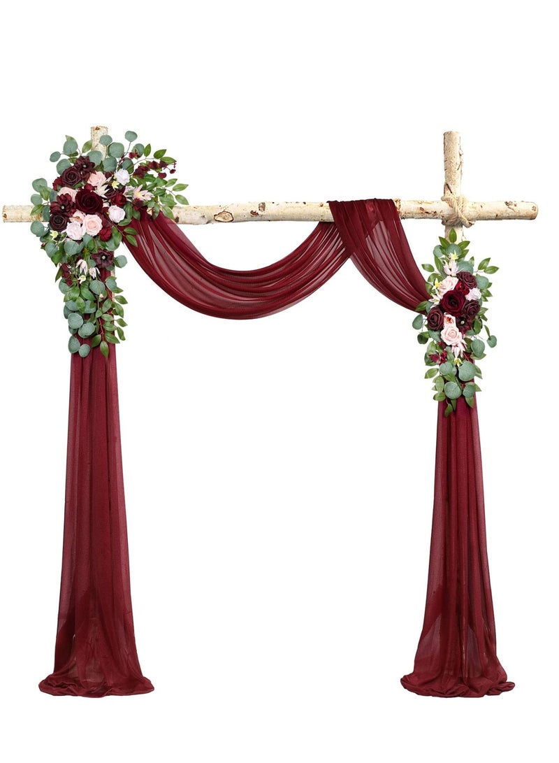 KASTWAVE طقم 2 من الزهور الاصطناعية الأرجوانية وزخارف الشاش لتزيين كراسي حفلات الزفاف مع زهور اصطناعية الأوكاليبتوس والأربطة - Image 3