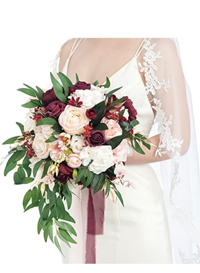 KASTWAVE طقم 2 من الزهور الاصطناعية الأرجوانية وزخارف الشاش لتزيين كراسي حفلات الزفاف مع زهور اصطناعية الأوكاليبتوس والأربطة - Image 2