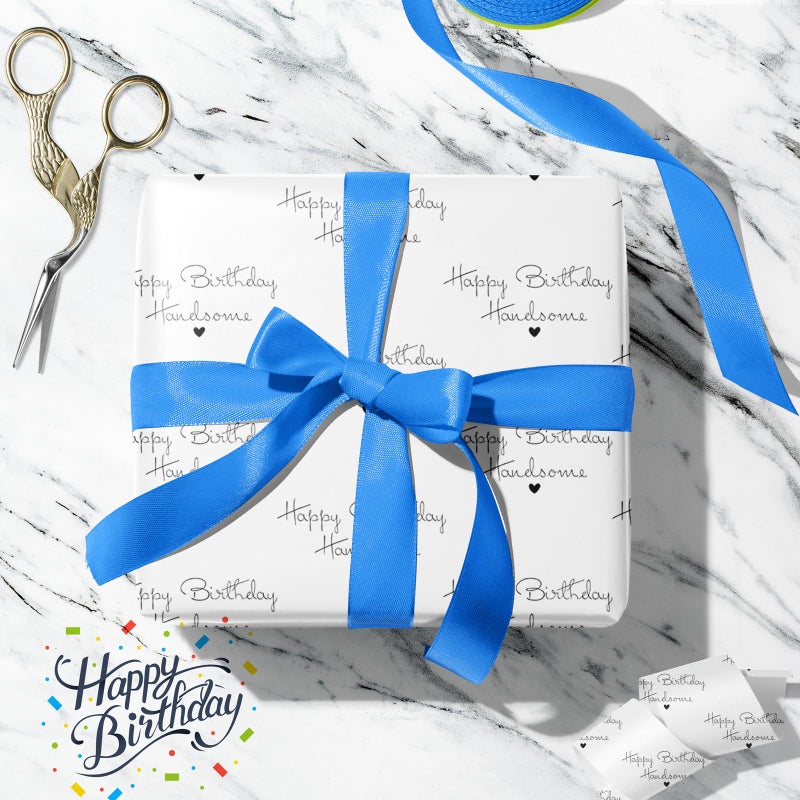 ZINTBIAL Birthday Wrapping Paper for Men - Happy Birthday Handsome Design for Special Friend, Husband, Boyfriend - 17 Inches x 16.5 Feet, Cut Lines on Back - Image 5