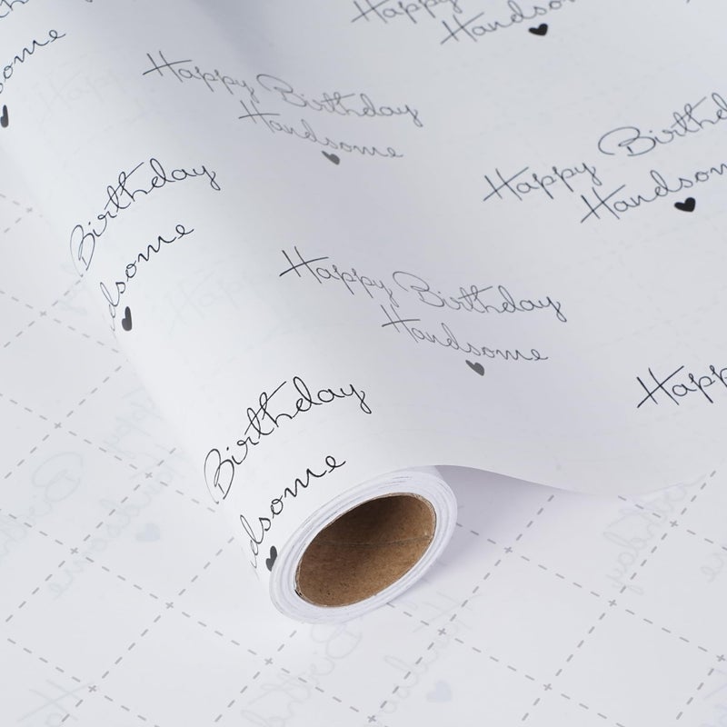 ZINTBIAL Birthday Wrapping Paper for Men - Happy Birthday Handsome Design for Special Friend, Husband, Boyfriend - 17 Inches x 16.5 Feet, Cut Lines on Back - Image 1