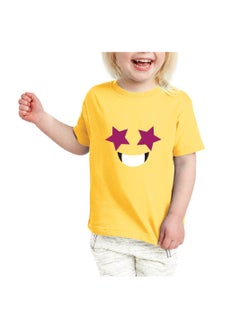 PRINTSHOP4ME Yellow Smiley Face T-Shirt for Kids - Kids Unisex Round Neck Short Sleeve Cotton T-Shirt - Soft and Comfortable Tshirt - Perfect Emoji Outfit  - Image 5