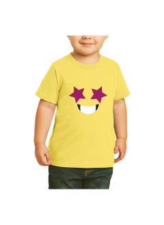 PRINTSHOP4ME Yellow Smiley Face T-Shirt for Kids - Kids Unisex Round Neck Short Sleeve Cotton T-Shirt - Soft and Comfortable Tshirt - Perfect Emoji Outfit  - Image 3