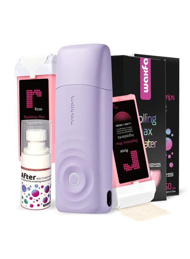 Waxfans Roll on Wax Kit, Wax Roller Kit for Hair Removal,Smart Roll on Wax Warmer,Upgrade Waxing Kit,About 15-minute Fast Heating,Easy Waxing:Suitable for Beginners Waxing at Home（Purple） - Image 1