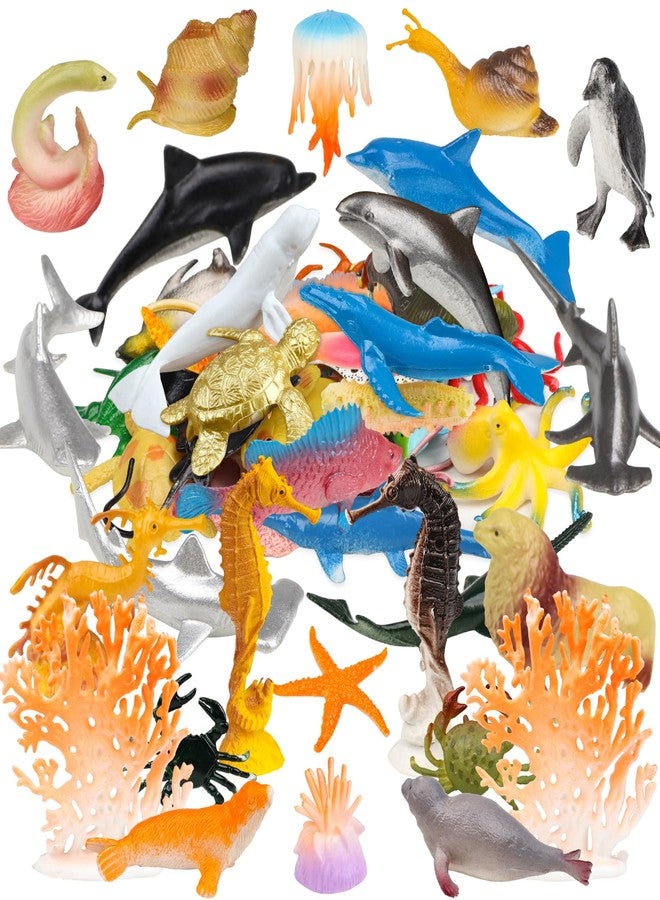 DOITEM 50 Pack Assorted Mini Vinyl Plastic Ocean Sea Animal Figures Toy Set, Realistic Under The Sea Life Figure Bath Gift for Child Educational Kids Party Cake Cupcake Topper - Image 2