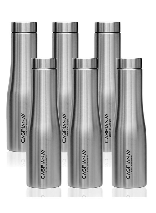 CASPIAN /// Aqua Stainless Steel Water Bottle (Silver, 1 Litre, Set of 6)| Leak Proof Thunder for Fridge Home Office Travel School Kids Boys Girls Adults Sports Gym Yoga - Image 1