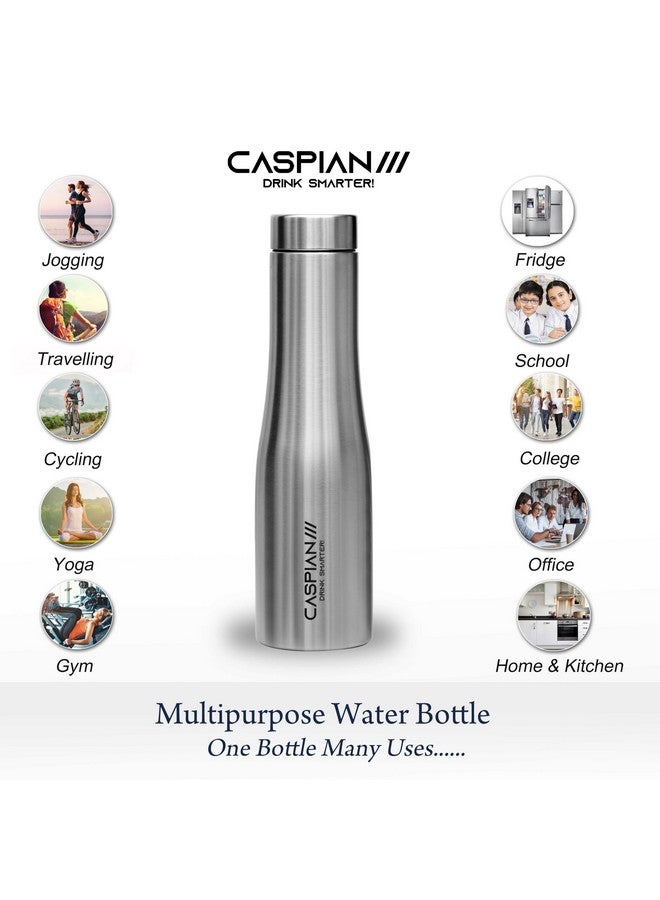 CASPIAN /// Aqua Stainless Steel Water Bottle (Silver, 1 Litre, Set of 6)| Leak Proof Thunder for Fridge Home Office Travel School Kids Boys Girls Adults Sports Gym Yoga - Image 2