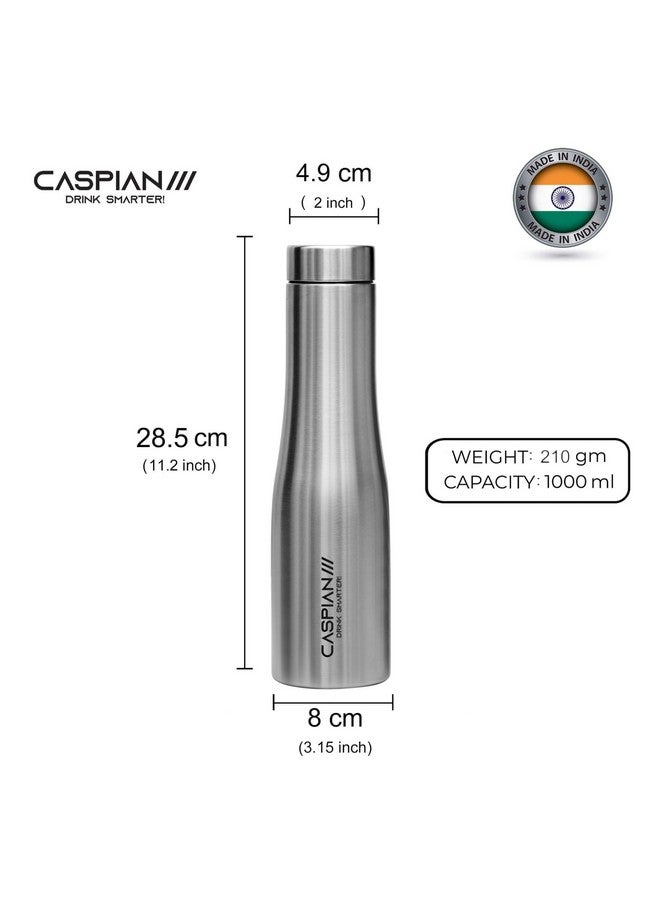 CASPIAN /// Aqua Stainless Steel Water Bottle (Silver, 1 Litre, Set of 6)| Leak Proof Thunder for Fridge Home Office Travel School Kids Boys Girls Adults Sports Gym Yoga - Image 3
