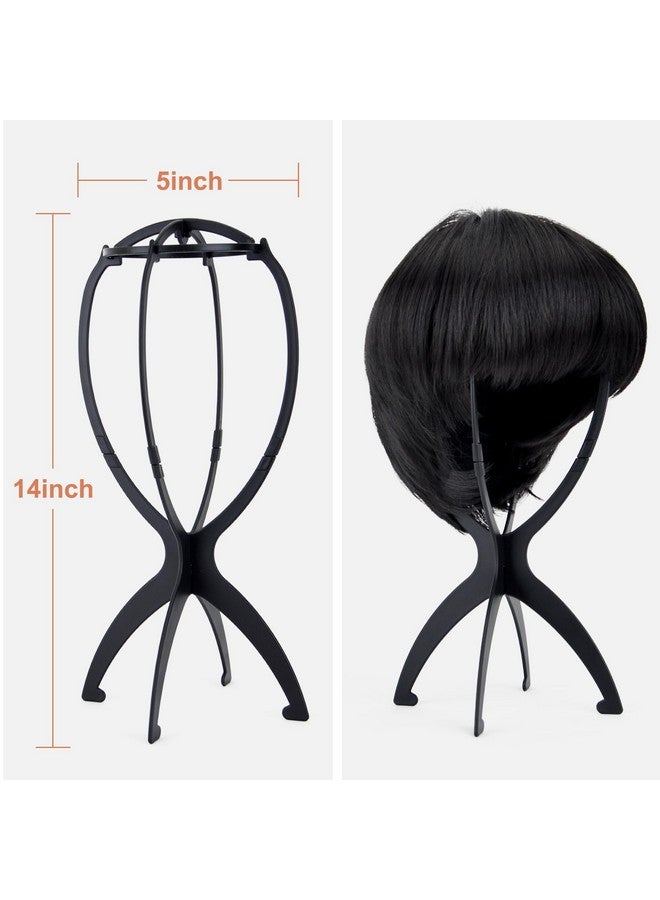 Short Wig Stand Portable Wig Head Stand For Multiple Wigs, Wig Holder For Multiple Wigs And Hats Black