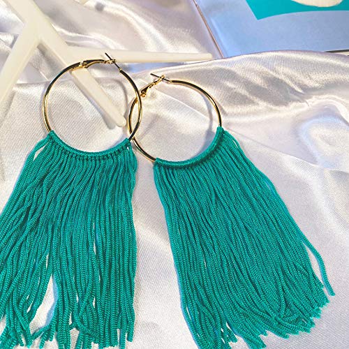Coiris Boho Tassel Earrings for Women Bohemian Hoop Drop Tassels Western Earrings Dangle Country Earrings Summer Beach Long Tassels Earrings for Women(ER1083-Teal Blue) - Image 4
