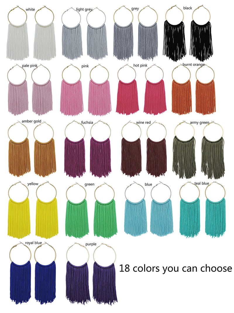 Coiris Boho Tassel Earrings for Women Bohemian Hoop Drop Tassels Western Earrings Dangle Country Earrings Summer Beach Long Tassels Earrings for Women(ER1083-Teal Blue) - Image 2