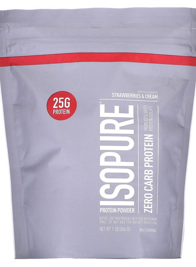 Isopure مسحوق بروتين خالي من الكربوهيدرات بنكهة الفراولة والكريمة 1 رطل (454 جرام) - Image 1