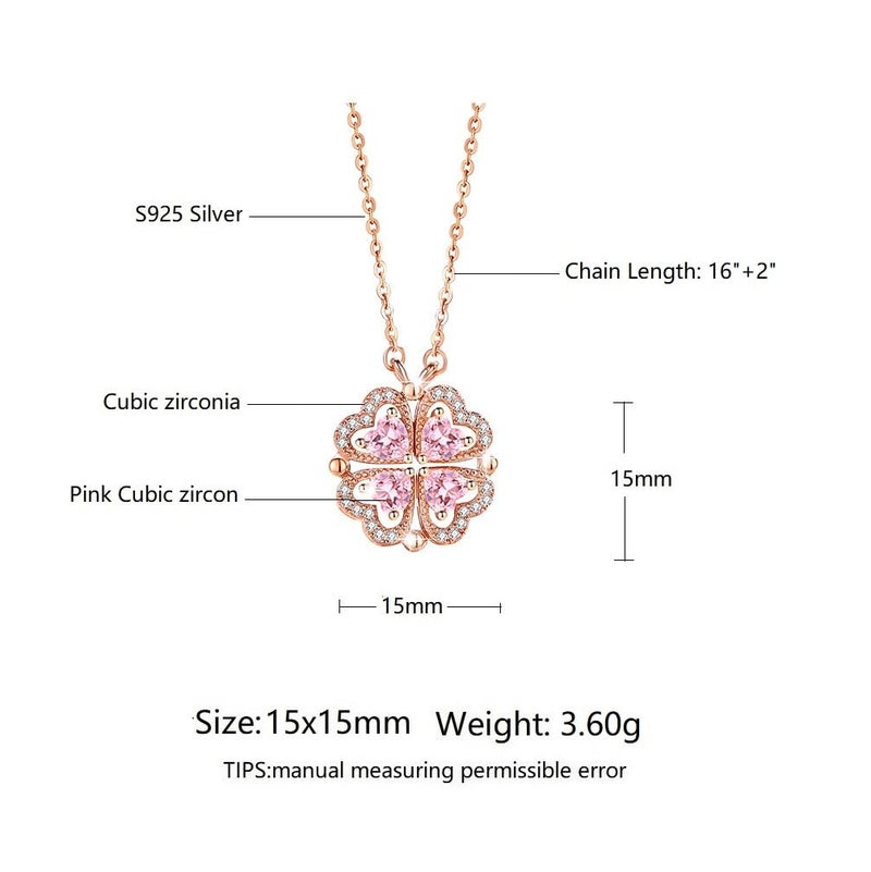 Lam Sence Sterling Silver Heart Shaped and Four Leaf Clover Convertible Pendant Necklace Crystals Jewelry for Women (RoseGold&Pink) - Image 4