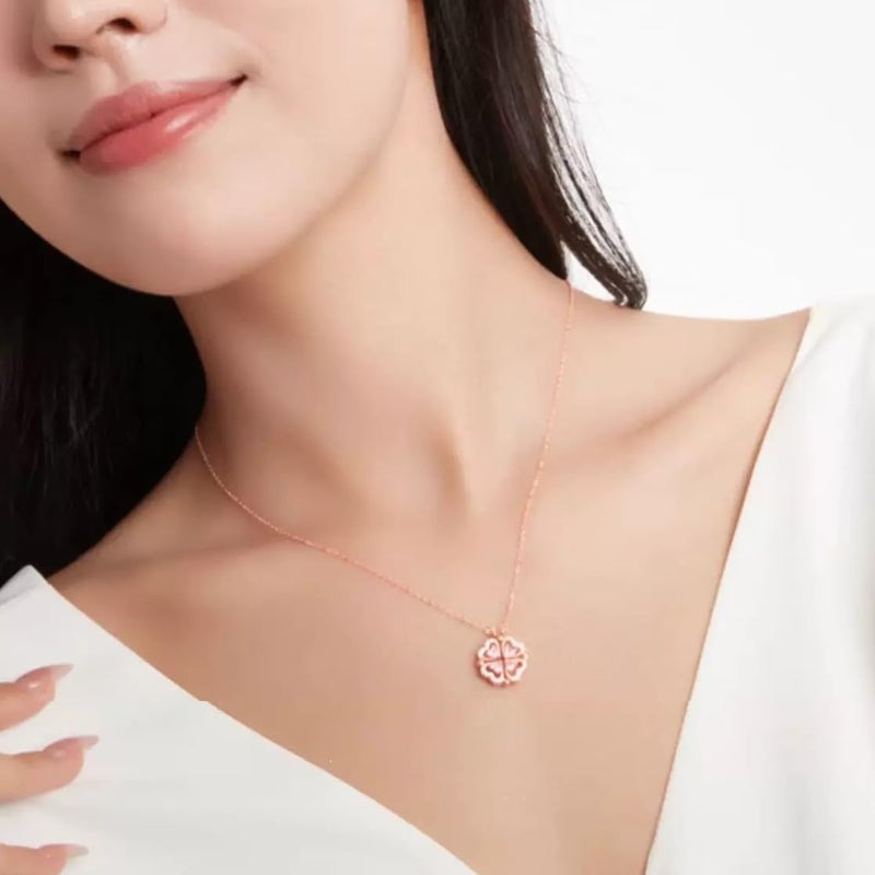 Lam Sence Sterling Silver Heart Shaped and Four Leaf Clover Convertible Pendant Necklace Crystals Jewelry for Women (RoseGold&Pink) - Image 2