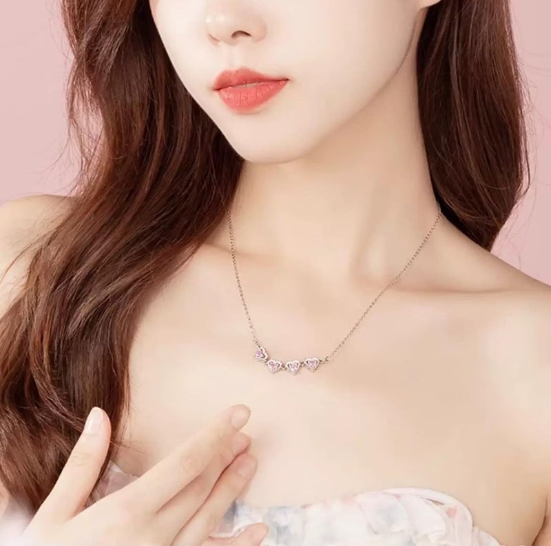 Lam Sence Sterling Silver Heart Shaped and Four Leaf Clover Convertible Pendant Necklace Crystals Jewelry for Women (RoseGold&Pink) - Image 3