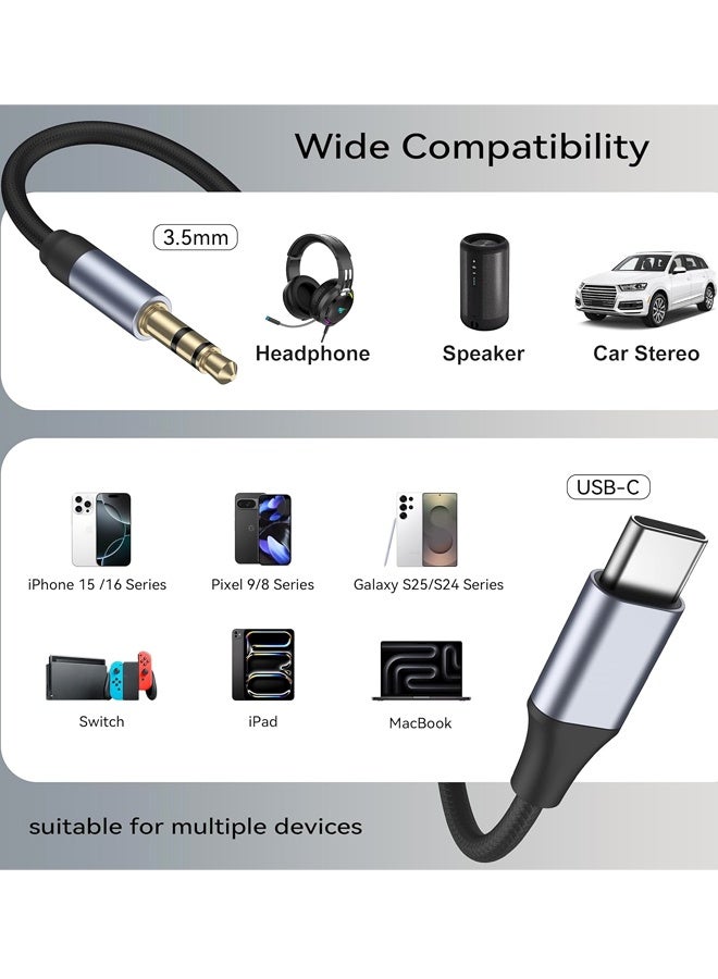عبوتان من كابل USB-C إلى مقبس صوت AUX مقاس 3.5 ملم بطول 3.28 قدم، سلك ستيريو للسيارة متوافق مع iPhone 16 Pro Max و15 Pro Max وSamsung Galaxy S24 وS23 وS22 وS21 وNote 20 وPixel 4 و5 XL وiPad Pro - Image 2