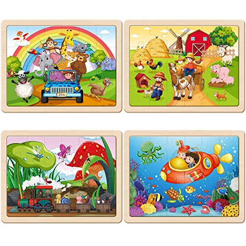 SYNARRY Large Animals Wooden Puzzles for Kids 4 in 1 Gift Box122 94 in Jigsaw Puzzles for Toddlers 35 Puzzles for Kids Ages 46 Easter Basket Stuffers Gifts Toys for Kids - Image 5