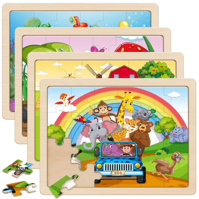 SYNARRY Large Animals Wooden Puzzles for Kids 4 in 1 Gift Box122 94 in Jigsaw Puzzles for Toddlers 35 Puzzles for Kids Ages 46 Easter Basket Stuffers Gifts Toys for Kids - Image 3