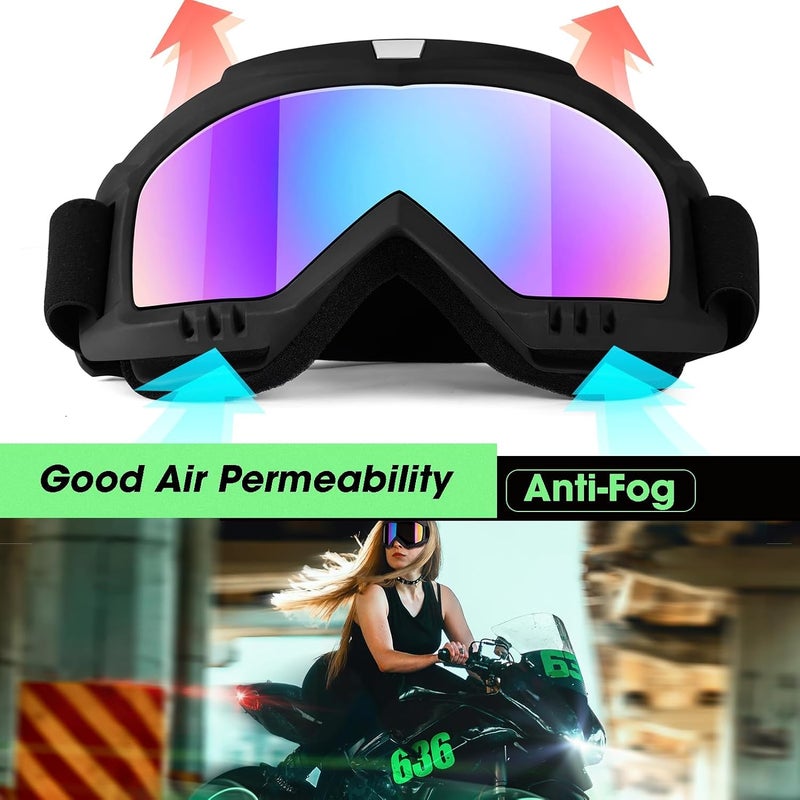 Dirt Bike Goggles Motorcycle Goggles - Windproof Glasses, Racing Helmet Goggles for Adults Men Women Youth Kids 2 Pack - Image 2