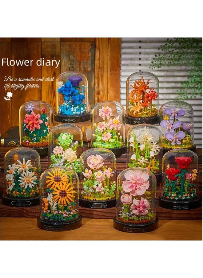 Creative Toy Building Blocks Sunflower Eternal Flower Micro Drill Particle Assembly Display Piece Valentine's Day Gift-Color:16344 Lotus [with Transparent Cover Base]]  - Image 2