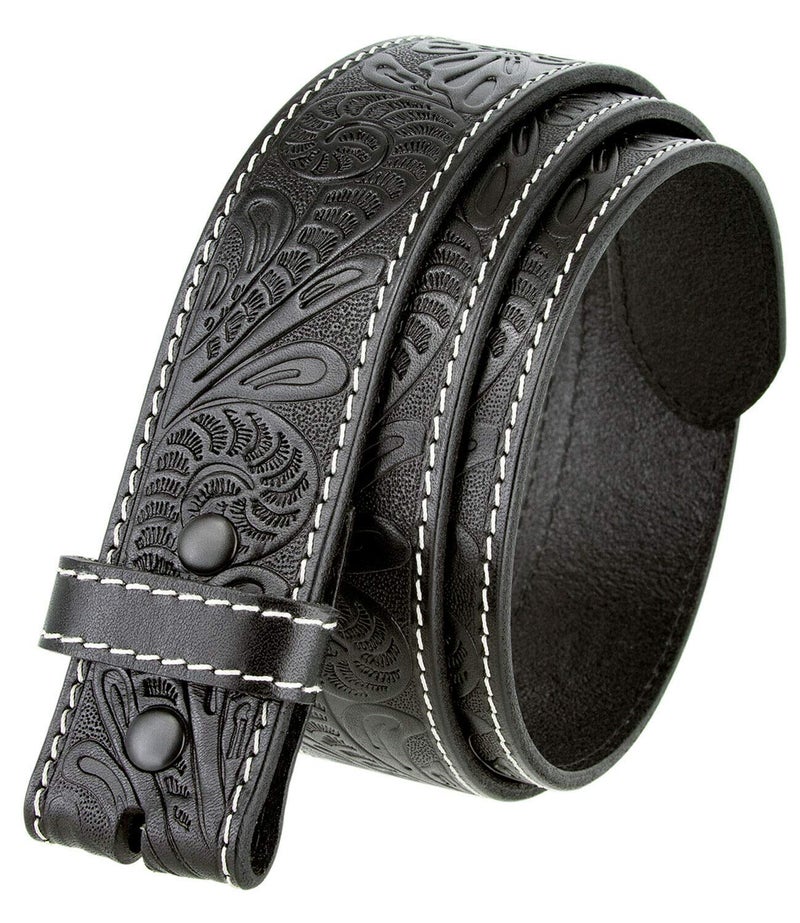 Belts.com Genuine Full Grain Western Floral Engraved Tooled Leather Belt Strap 1-1/2" Wide (Black, 30) - Image 1