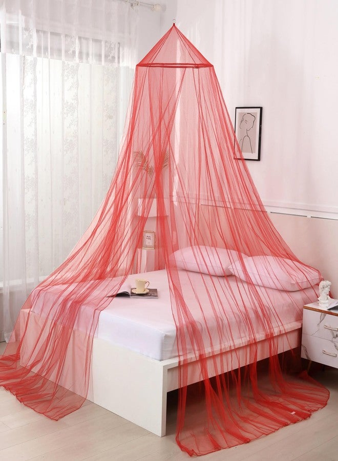 OctoRose Round Hoop red Bed Canopy Mosquito Netting | Fits Bed| Hanging Princess Canopy Crown Bed Curtain Drapes (Hoop-red) - Image 1