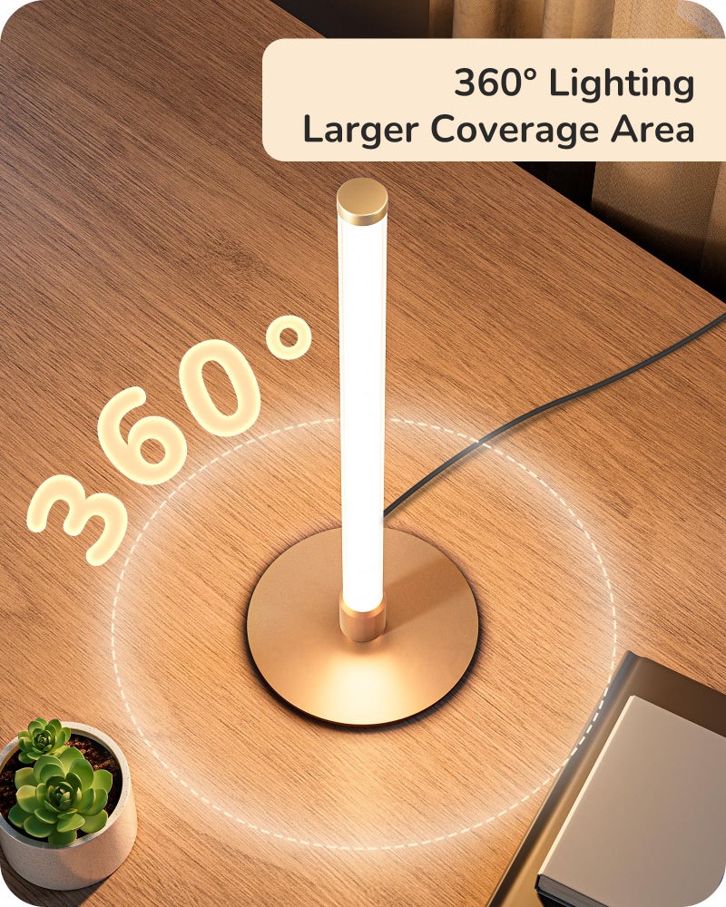 EDISHINE Modern Table Lamp, LED Slim Bedside Lamp with 360Â° Illumination, Stepless Dimming & 3 Color Temperature, Nightstand Lamp for Bedroom, Living Room, Gold - Image 2