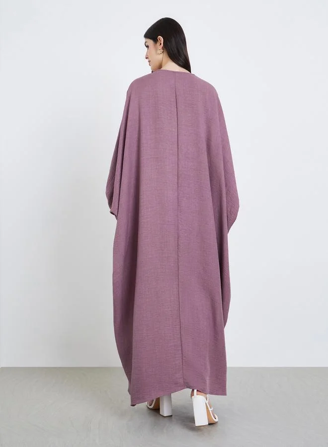 Amirah  Women Pink Textured Open Front Abaya for Women | Best Price UAE