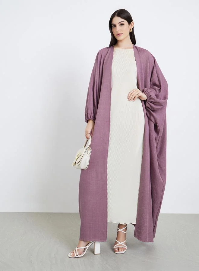 Women Pink Textured Open Front Abaya