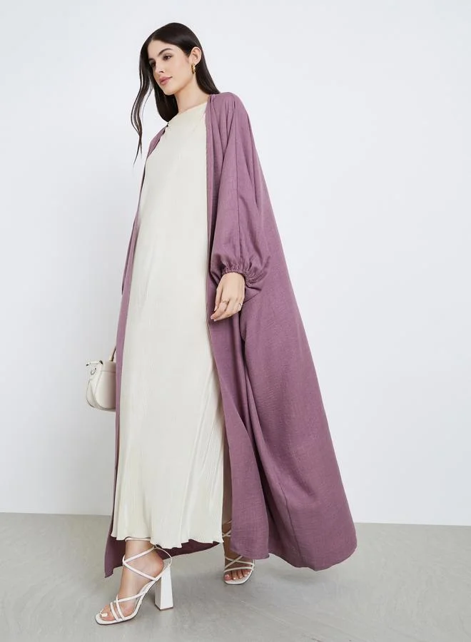 Amirah  Women Pink Textured Open Front Abaya for Women | Best Price UAE