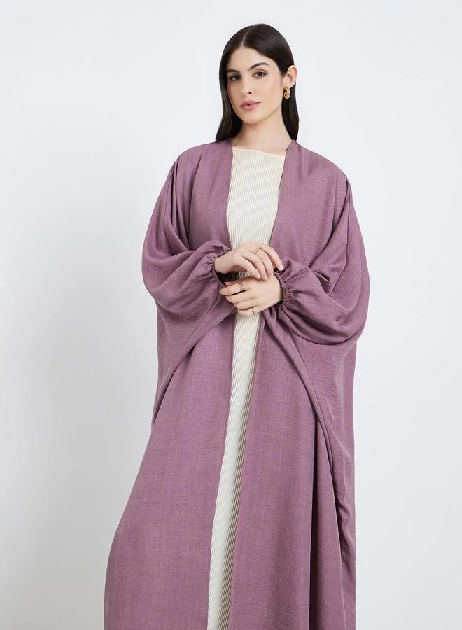 Amirah  Women Pink Textured Open Front Abaya for Women | Best Price UAE