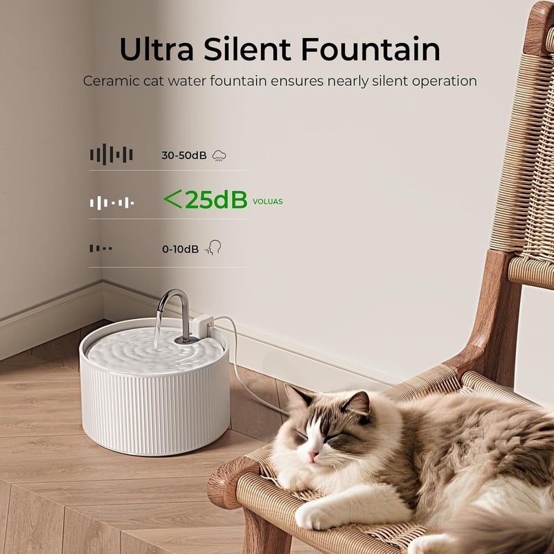 Voluas Ceramic Cat Water Fountain: 2.2L/74oz Cat Fountains for Drinking, Automatic Pet Water Dispenser with Ultra-Quiet Pump and Replacement Filter, Kitty Watering Supplies Indoor Easy Clean BPA-Free - Image 2