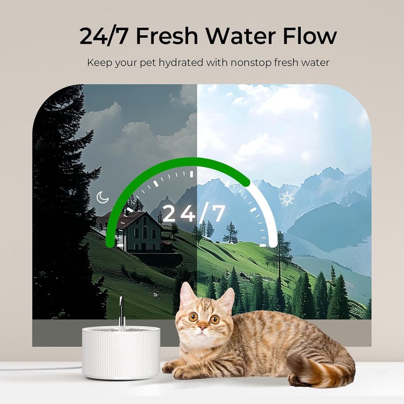 Voluas Ceramic Cat Water Fountain: 2.2L/74oz Cat Fountains for Drinking, Automatic Pet Water Dispenser with Ultra-Quiet Pump and Replacement Filter, Kitty Watering Supplies Indoor Easy Clean BPA-Free - Image 4