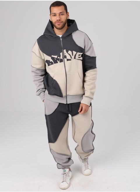 3 Color Combo Sweatpants With Patchwork