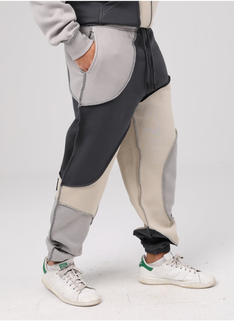 ASTK 3 Color Combo Sweatpants With Patchwork  - Image 3