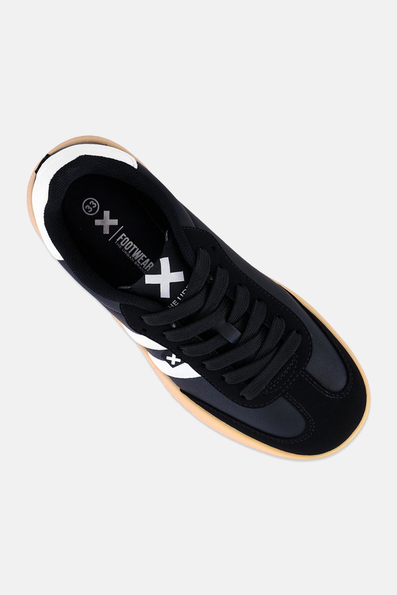 Xti Kids Girl Brand Logo Lace Up Casual Shoes, Black - Image 2