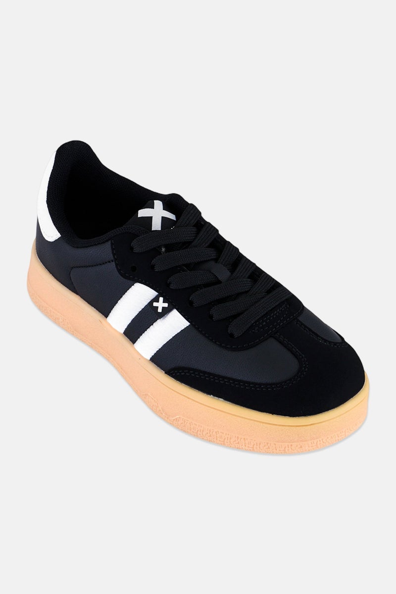 Xti Kids Girl Brand Logo Lace Up Casual Shoes, Black - Image 1