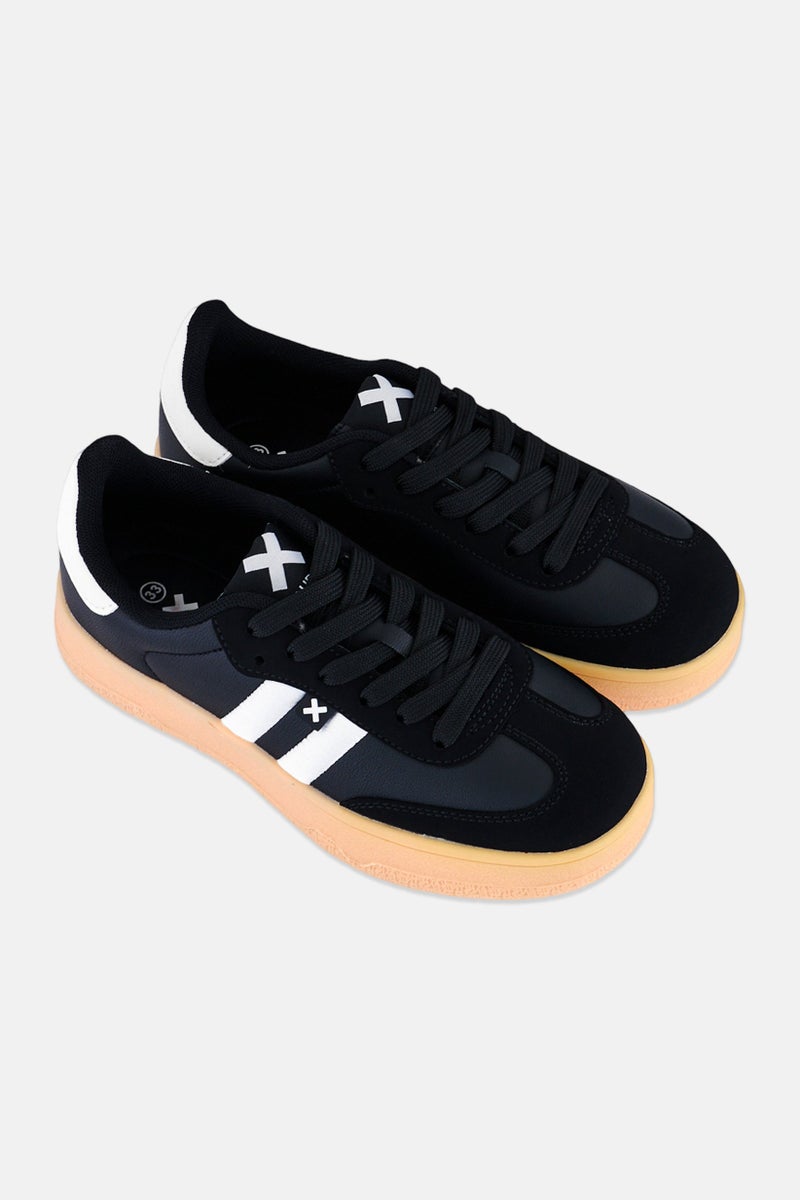Xti Kids Girl Brand Logo Lace Up Casual Shoes, Black - Image 3