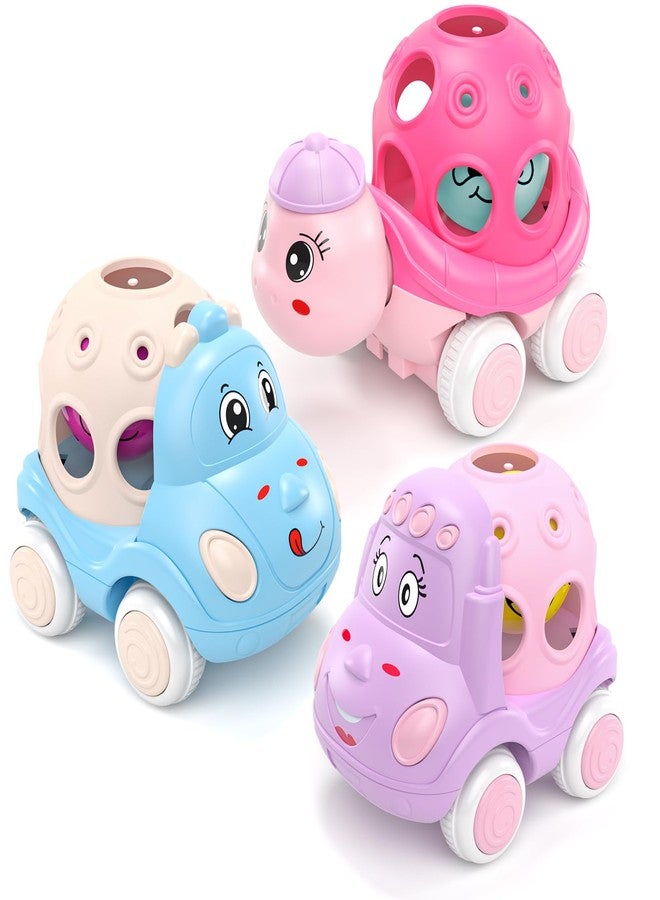 xFFFun Baby Girl Toy Cars for Toddlers 1-3, Push and Go Rattle Cars for Baby Toy 6-9-12-18 Months, First Birthday Gifts for 1 2 Year Old Girls, Infant Pink Friction Truck Set Valentines Gift - Image 1