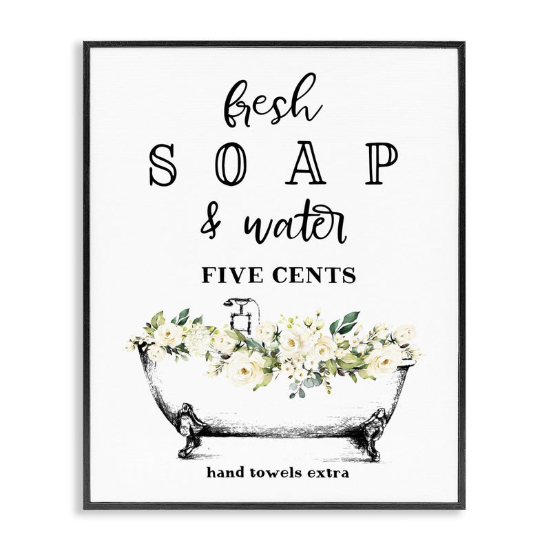 Stupell Industries Fresh Soap And Water Bath Tub Bathroom Design Framed Giclee Art Design By Artist Lettered and Lined