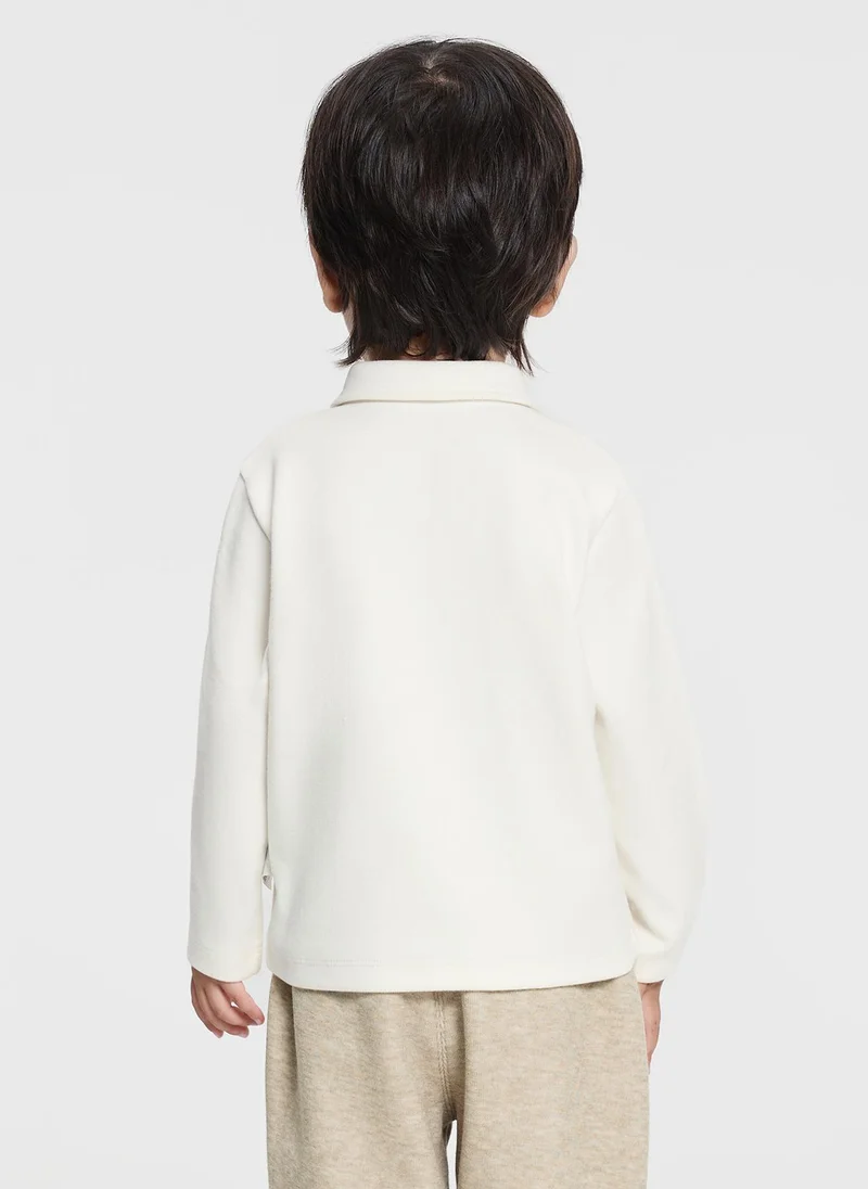 بالابالا تيشيرت بأزرار وياقة للأولاد الصغار بأكمام طويلة