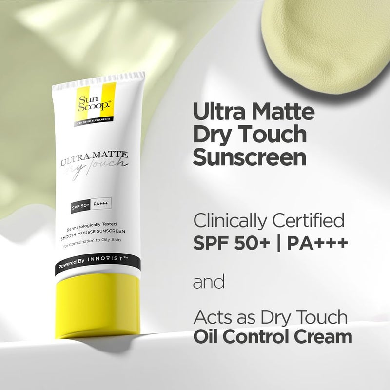 SunScoop Ultra Matte Dry Touch Sunscreen SPF 50 PA Matte Finish Zinc Oxide 01ww Salicylic Acid for Oily Acne Prone Skin Broad Spectrum Non Comedogenic No White CastFor Women Men45gm - Image 2