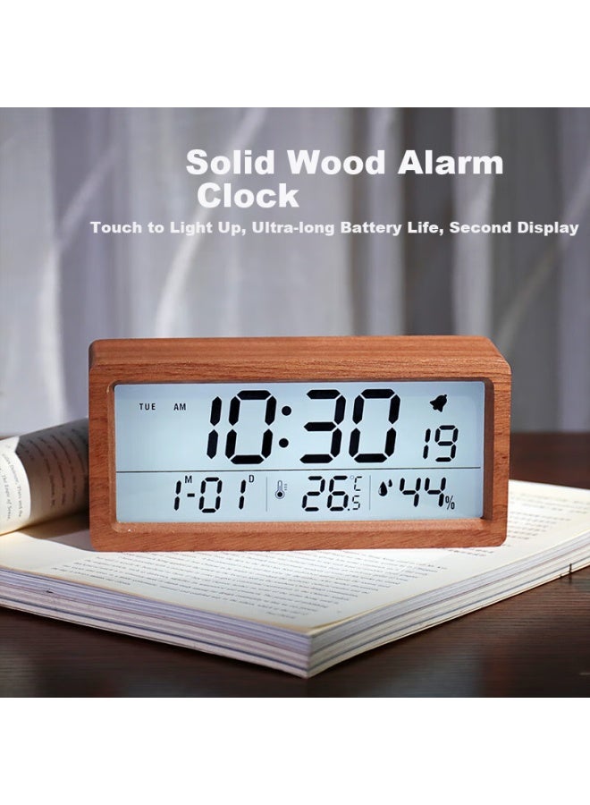 Hense Solid Wood Alarm Clock, Lcd Multifunctional Alarm Watch, Student And Children's Wake-up Aid, Desktop Clock Ha1906 Brow