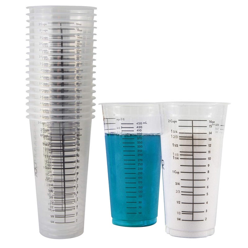PrepStor Disposable Measuring Cups for Resin  Pack of 20 16oz Clear Plastic Graduated Epoxy Mixing Cup for Paint Resin Stain  12 Pint Reusable Plastic Measuring Cup for Cooking  Baking 