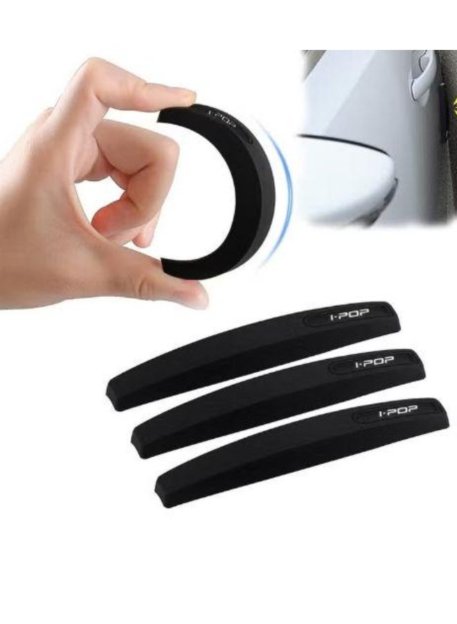 4Pcs 6 inch Universal 3D Carbon Fiber Texture Automotive Door Edge Buffer Trim Strip Paint Protector Cover Scratch Non-Marking Silicone Personalize Bar Sticker (Black) - Image 1