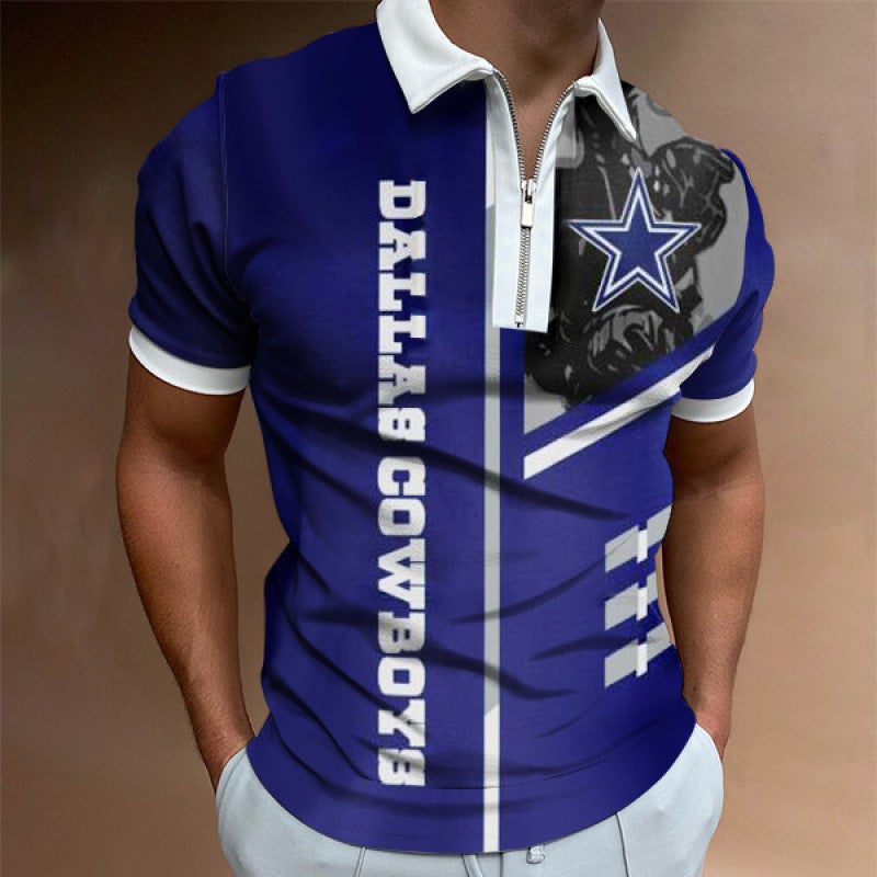 European and American foreign trade cross-border 3D digital printing pattern men's lapel short-sleeved zipper men's casual polo shirt PL-DX57 L - Image 3