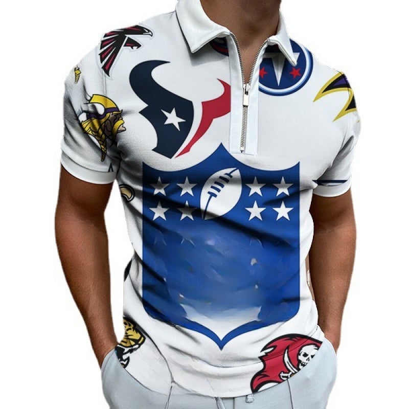 European and American foreign trade cross-border 3D digital printing pattern men's lapel short-sleeved zipper men's casual polo shirt PL-DX57 L - Image 4