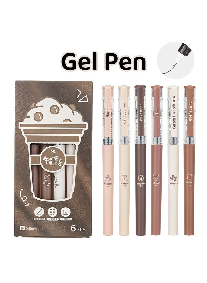 SHANDS [6pcs Coffee Gel Pens] 6pcs Quick-Drying Ink Gel Pens | Coffee Theme, Soft Touch, No Smear, for Note taking, Drawing, School & Office Supplies - Image 1
