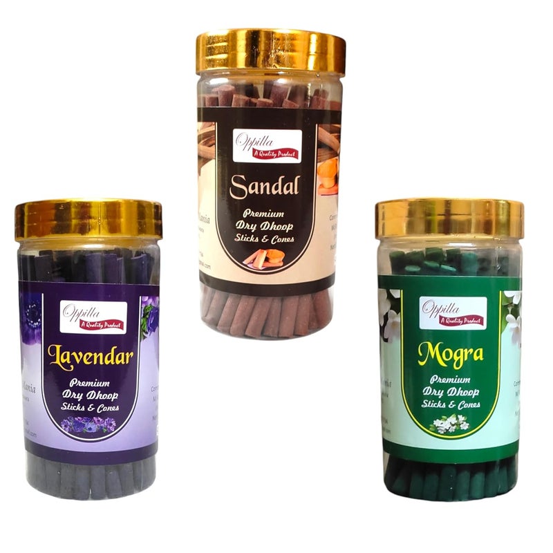 OPPILLA Oppilla Dhoop Sticks for Pooja Pack of 3 Jar x 100Gm Bambooless and CharcoalFree Dhup Batti in 3 Flavours Sandal Lavendar Mogra - Image 5