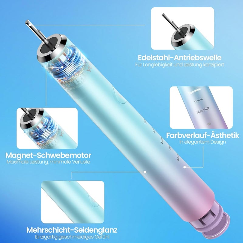 يونتشي فرشاة أسنان كهربائية ، فرشاة أسنان صوتية للبالغين والأطفال، قابلة للشحن عبر USB-C، 5 أوضاع تنظيف مع وظيفة تذكير ذكية، 8 رؤوس فرشاة وحقيبة سفر، أزرق - Image 3